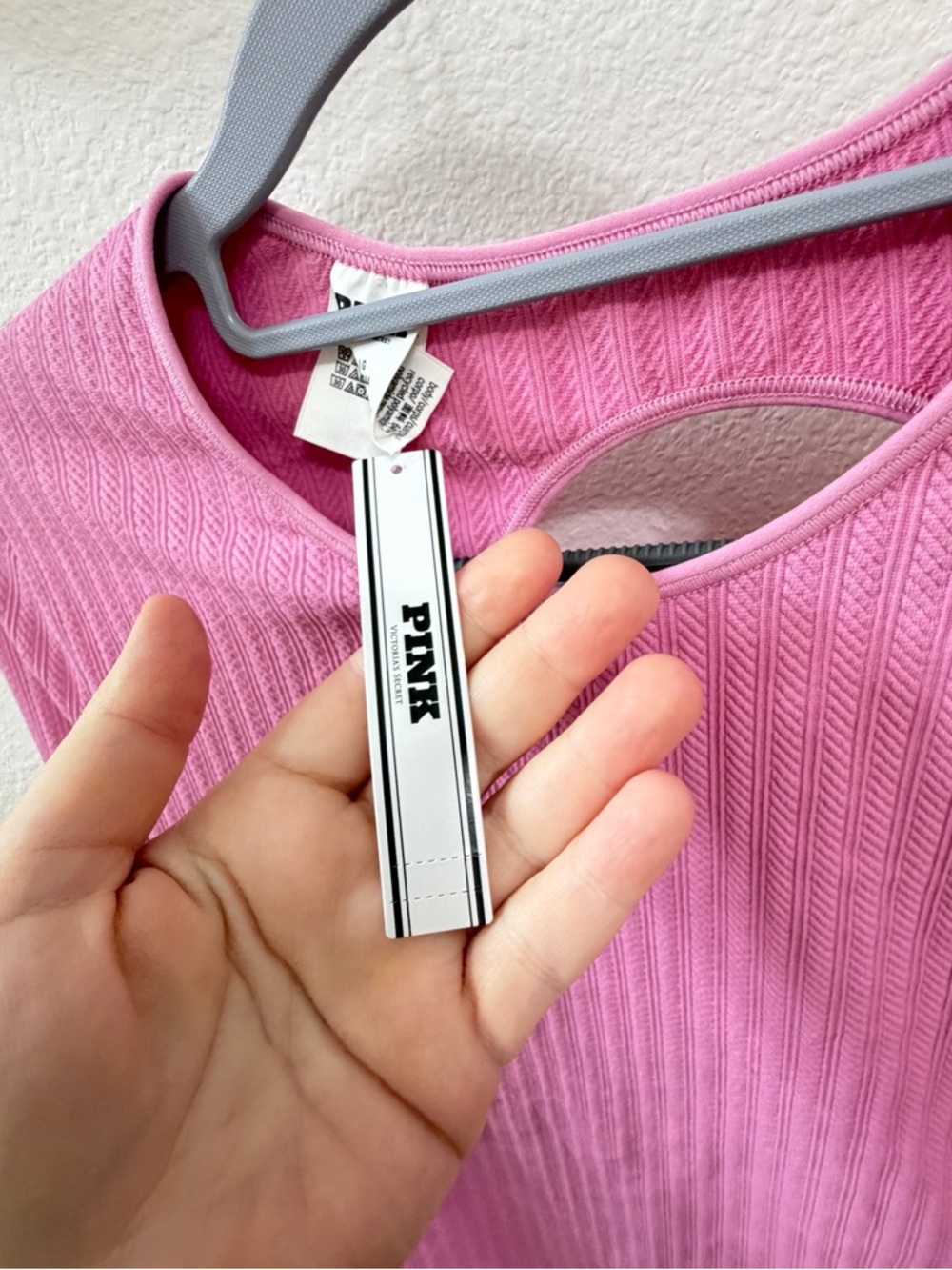 PINK Victoria's Secret Bubblegum Pink Ribbed Long Sleeve Crewneck - Picture 3 of 8